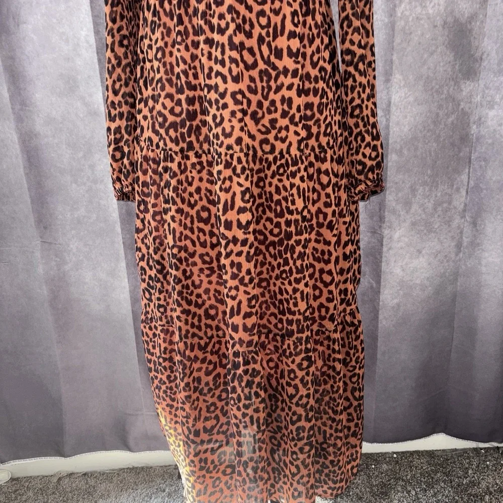 LOFT Brown Leopard Print Boho Chic Midi Chic Dress‎ Womens Size 4